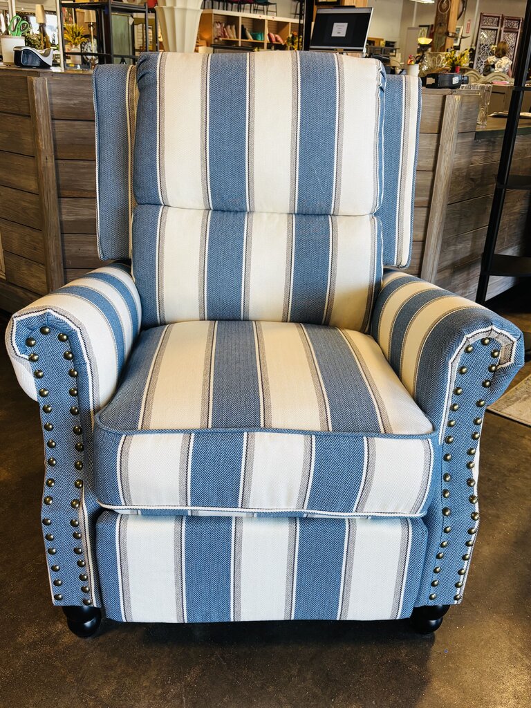 Pushback Upholstered Recliner Navy Stripe