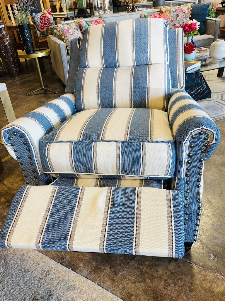 Pushback Upholstered Recliner Navy Stripe