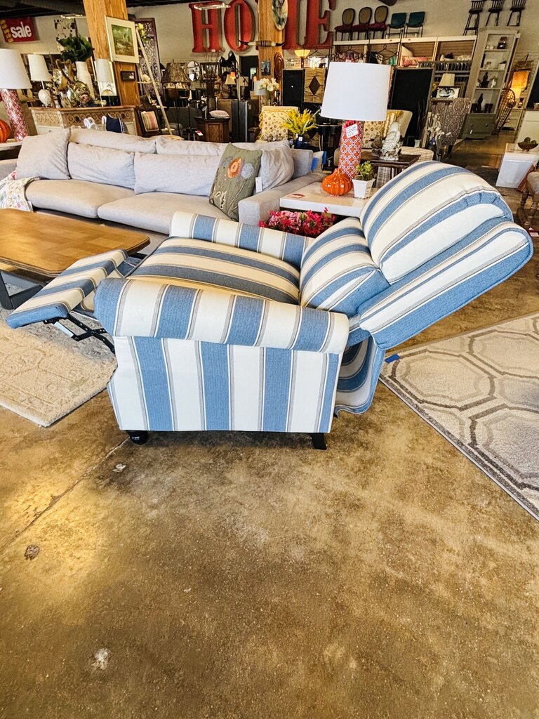 Pushback Upholstered Recliner Navy Stripe