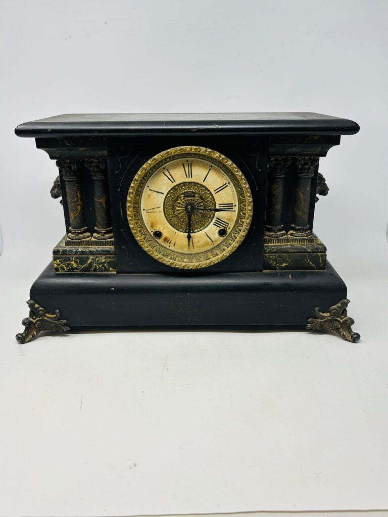 Neoclassical Style Faux Marble Mantle Clock