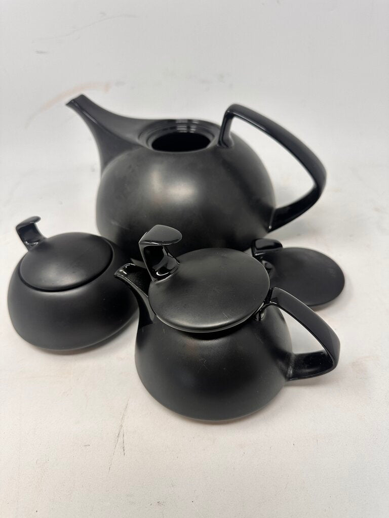 Lidded Black Ceramic Teapot set
