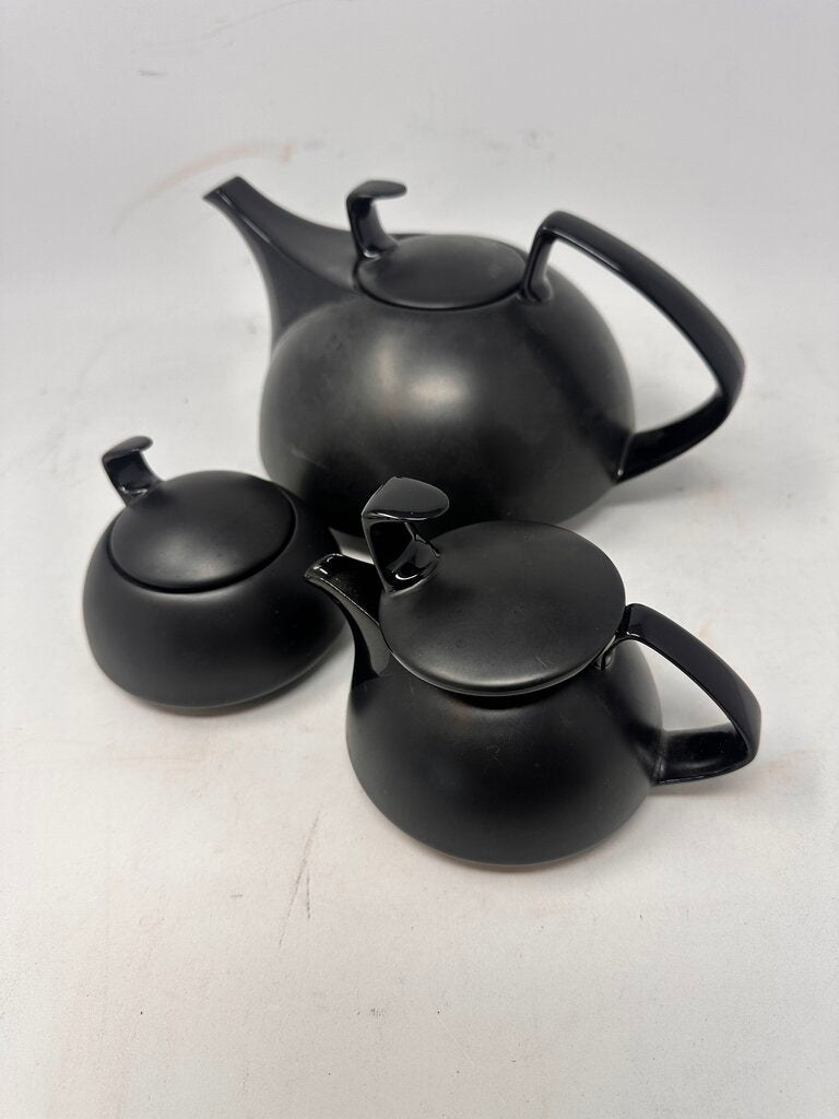 Lidded Black Ceramic Teapot set