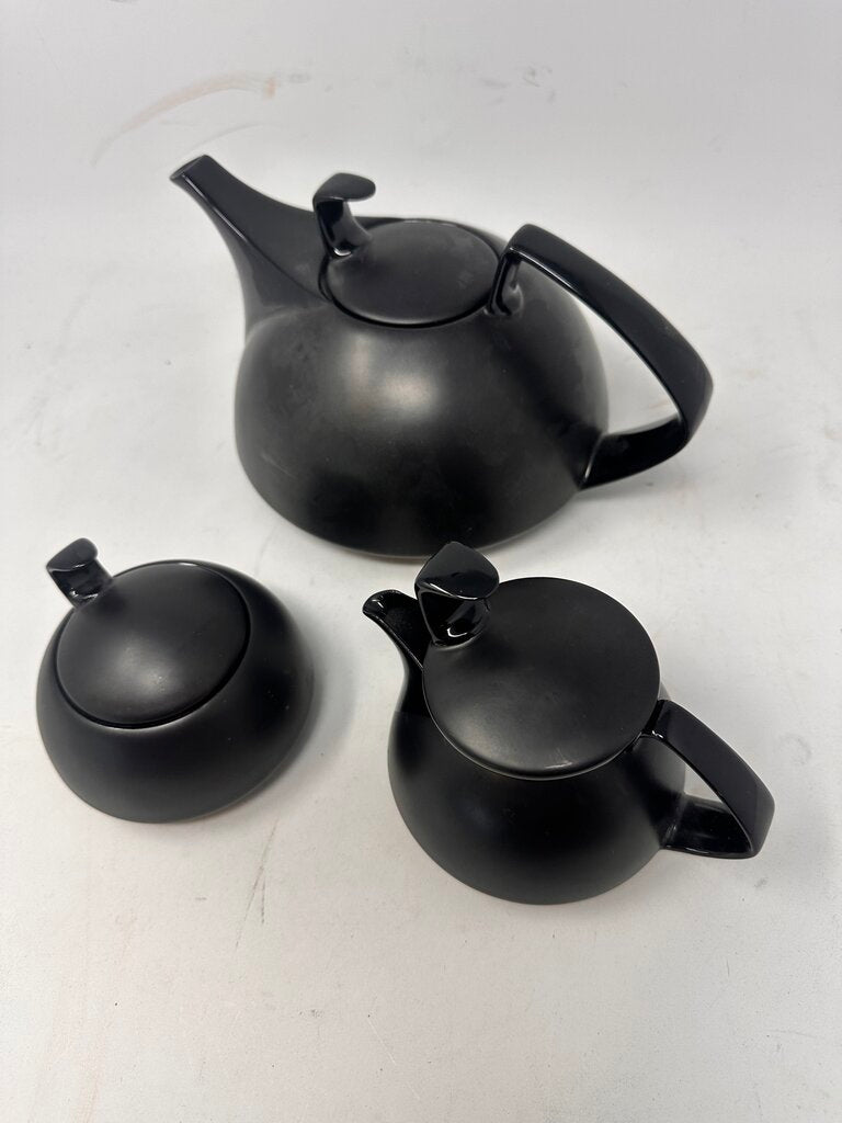 Lidded Black Ceramic Teapot set
