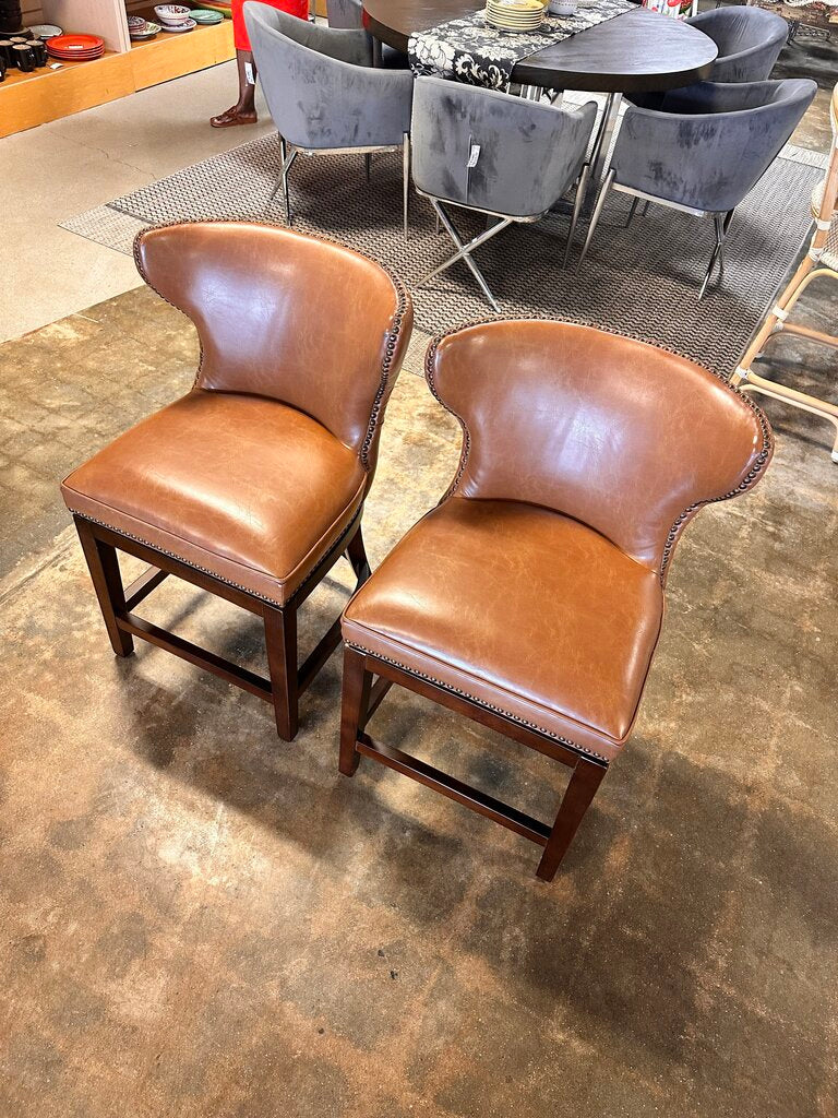 Set 2 Counter Leather Back Swivel Chairs