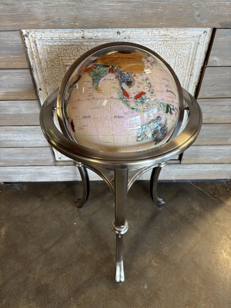 Gemstone Globe with Compass on Stand
