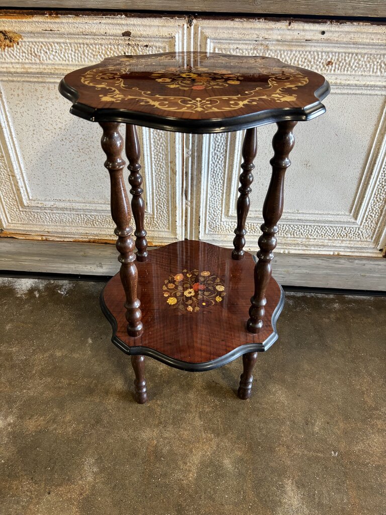 Italian Inlaid Two Tier Accent Table