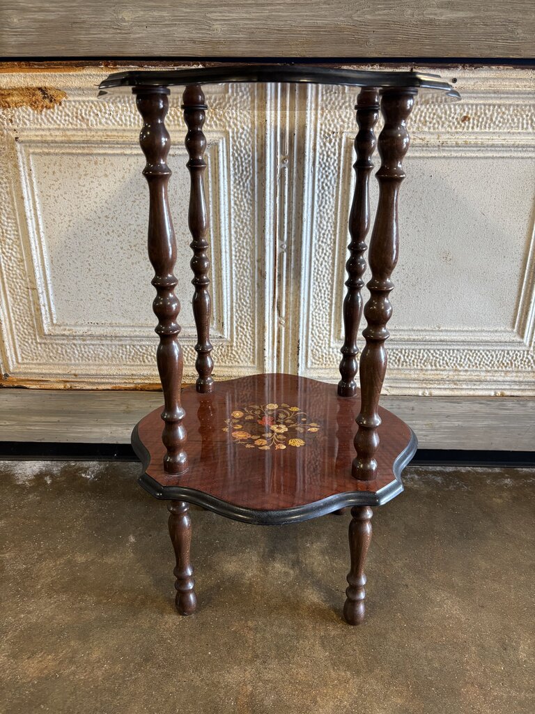 Italian Inlaid Two Tier Accent Table