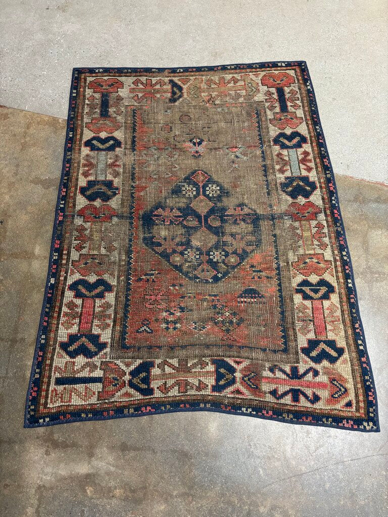 Turkish Geometric Medallion Rug 32.5 X 45
