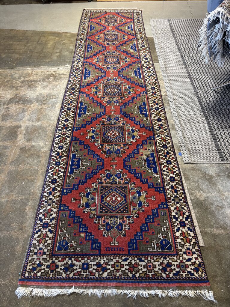 Hand Knotted Geometric Medallion Runner 13 X 3