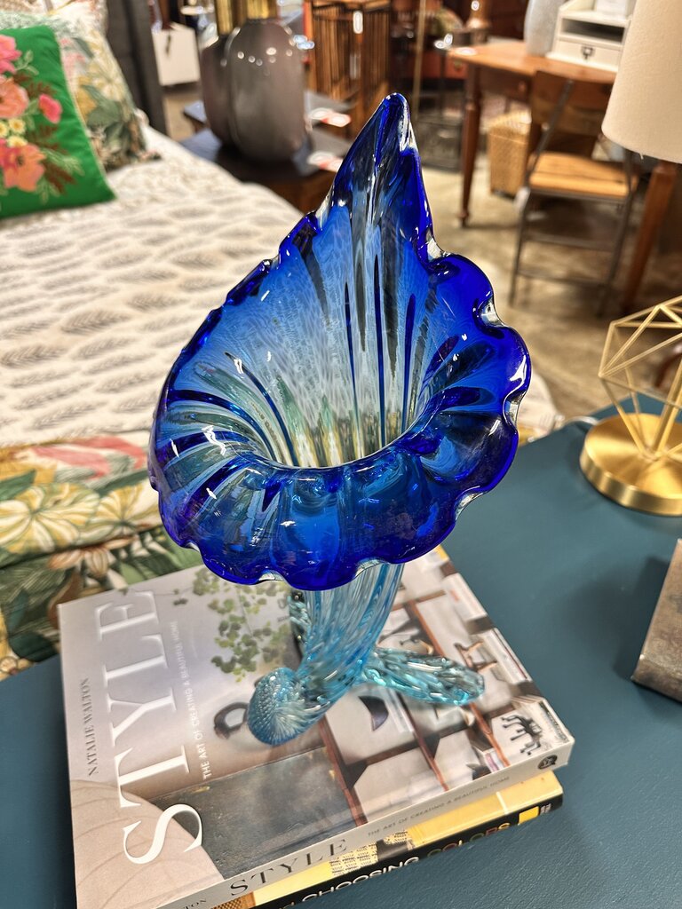 Glass Hand Blown Cornucopia Vase