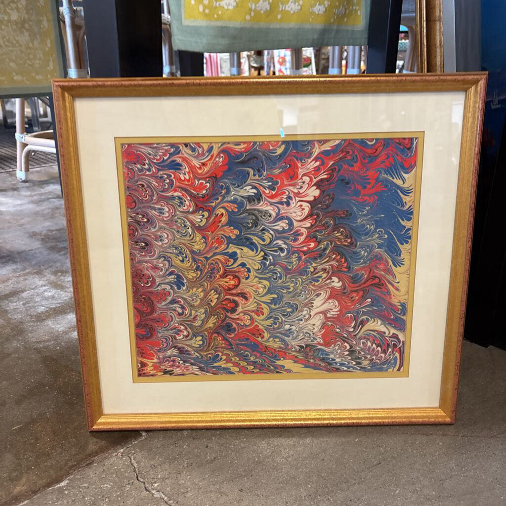 Framed Marbled Paper Art 17.5 X 19.5