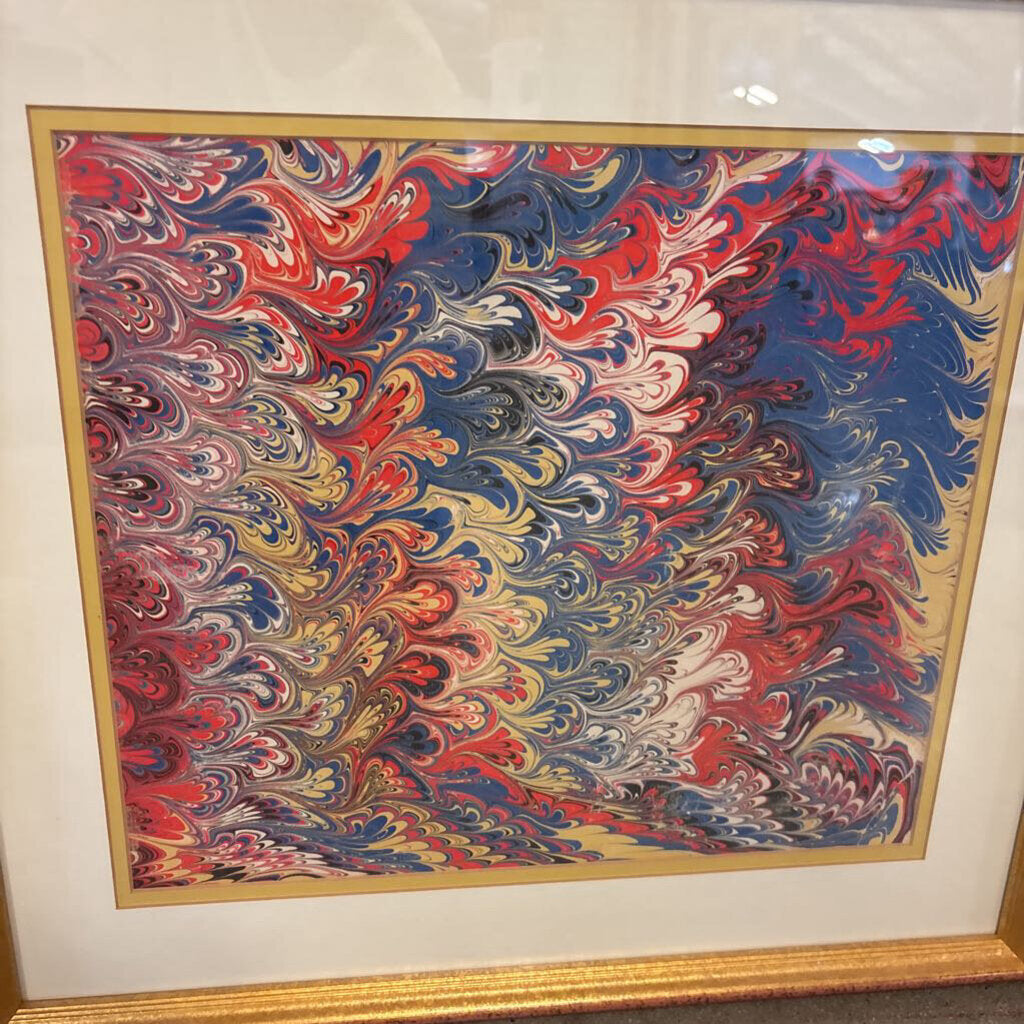 Framed Marbled Paper Art 17.5 X 19.5
