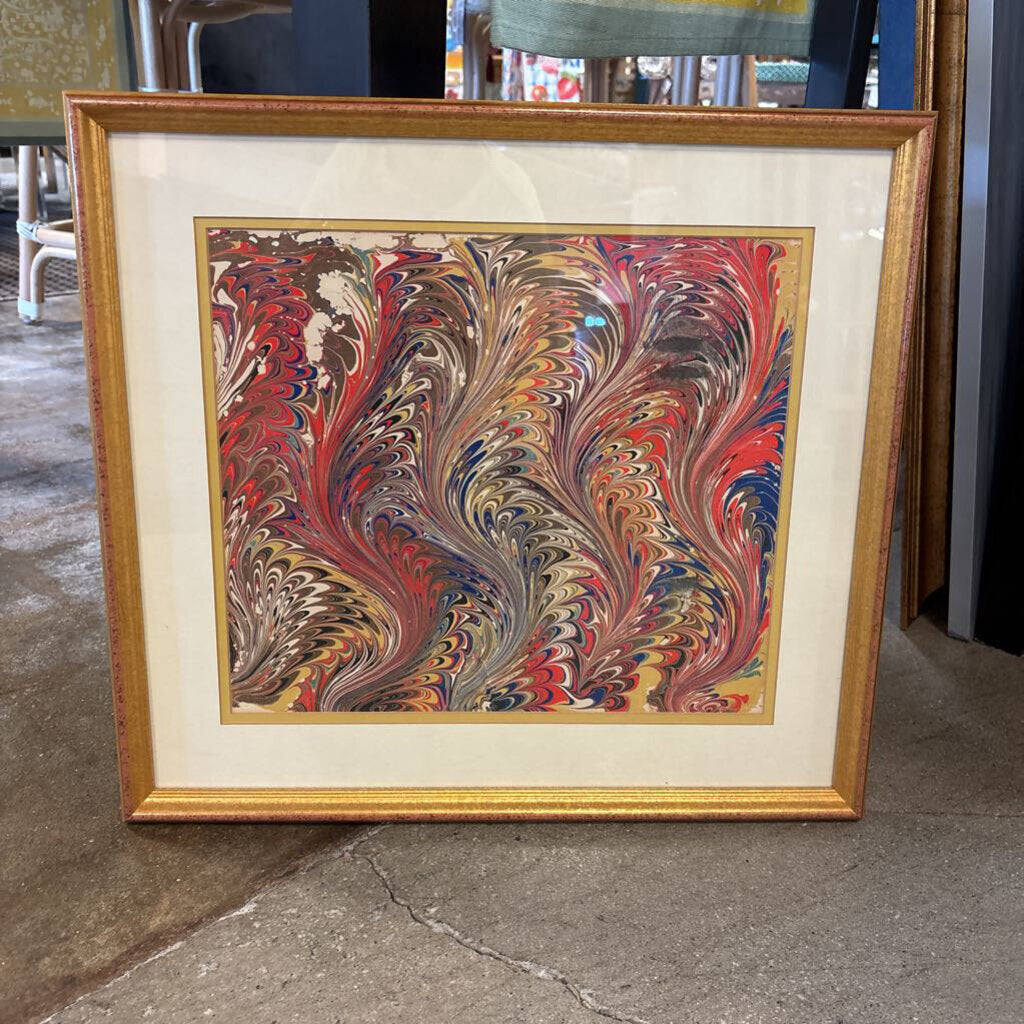 Framed Marbled Paper Art 17.5 X 19.5