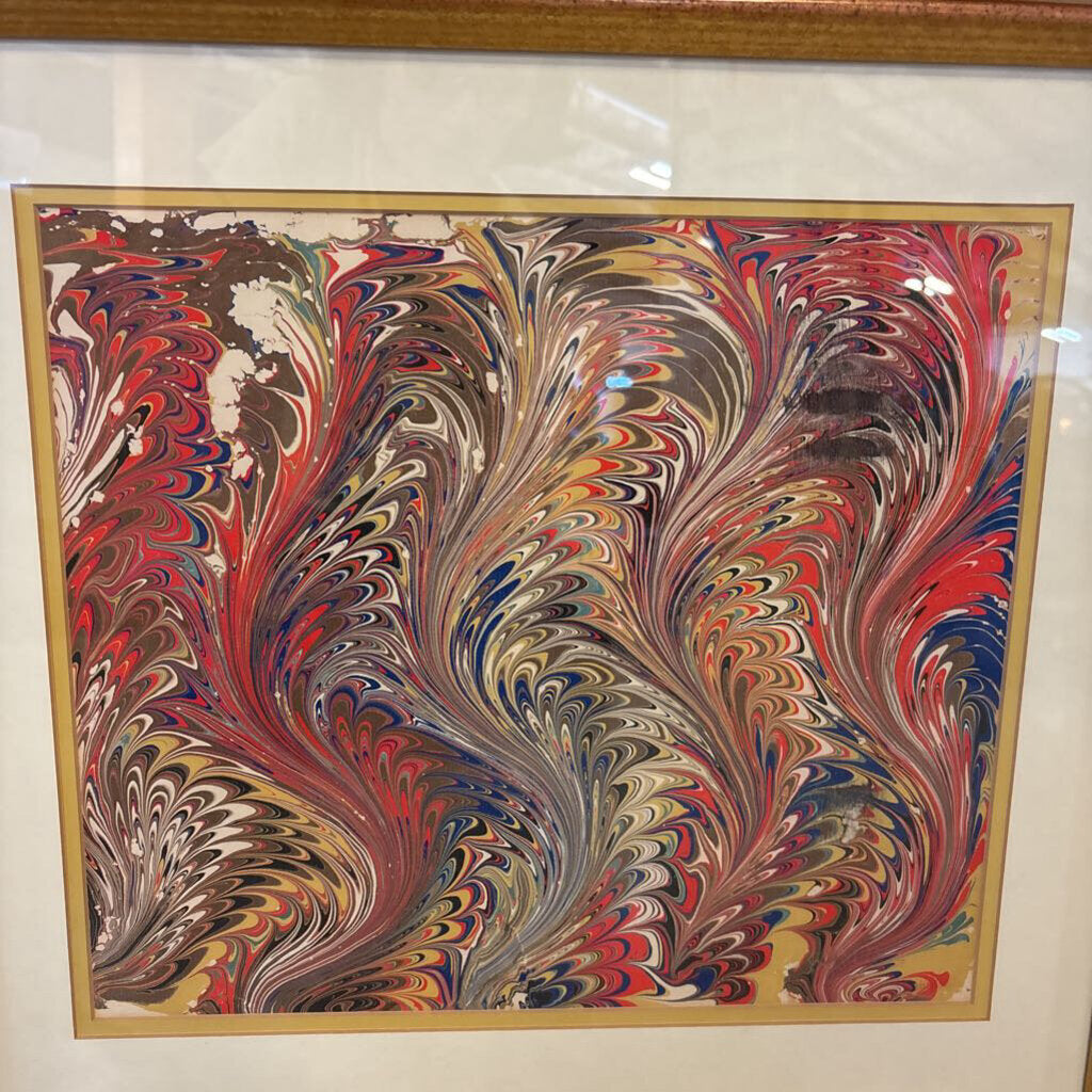 Framed Marbled Paper Art 17.5 X 19.5