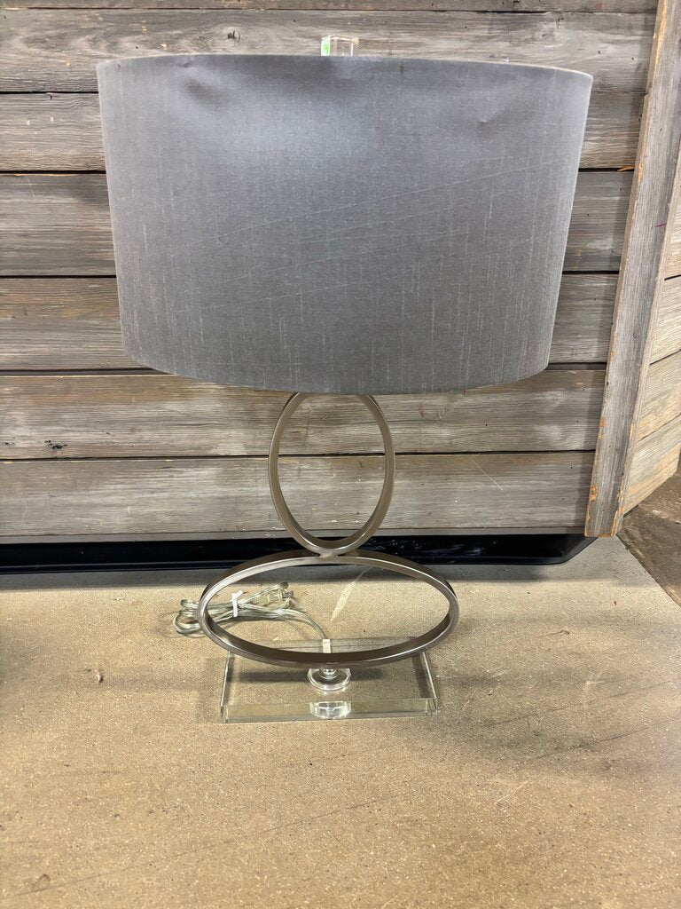 Silver Ring & Gray Silk Shade Lamp