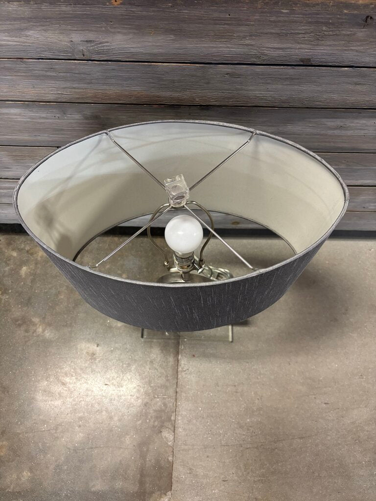 Silver Ring & Gray Silk Shade Lamp