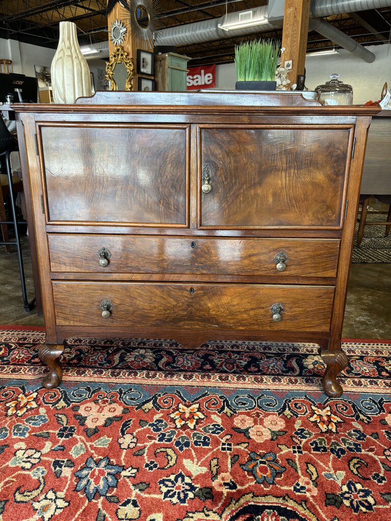 Two Door MCM Burled Wood Cabinet