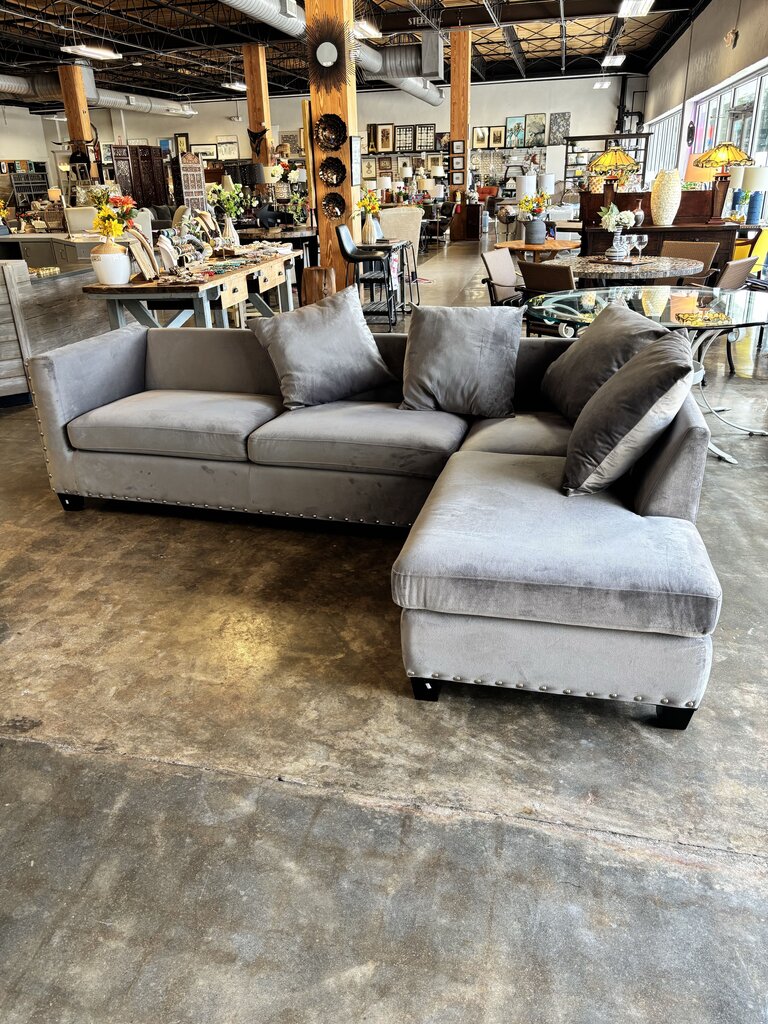 Sectional Sofa with Nailhead Trim, 4 Pillows 110" X 72"