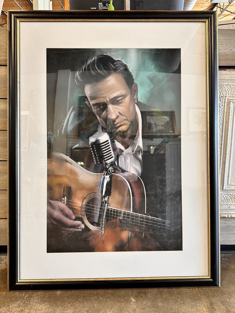 Framed Johnny Cash With Guitar