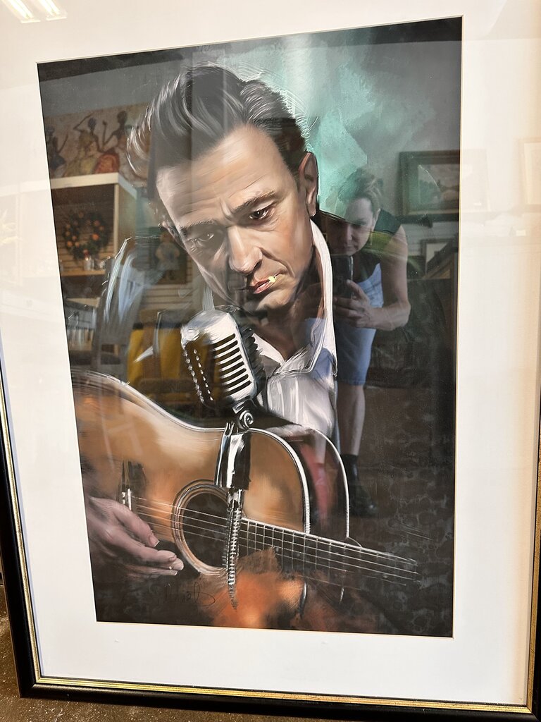 Framed Johnny Cash With Guitar