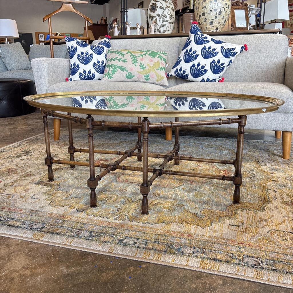 Vintage Glass/Faux Bamboo Oval Coffee Table