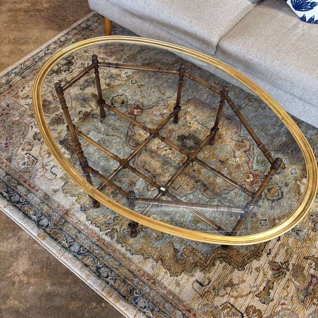 Vintage Glass/Faux Bamboo Oval Coffee Table