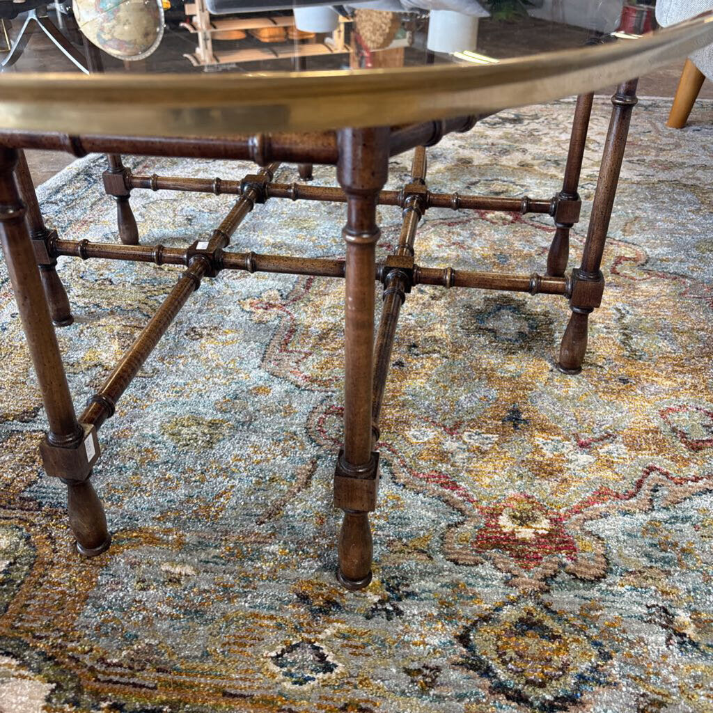 Vintage Glass/Faux Bamboo Oval Coffee Table