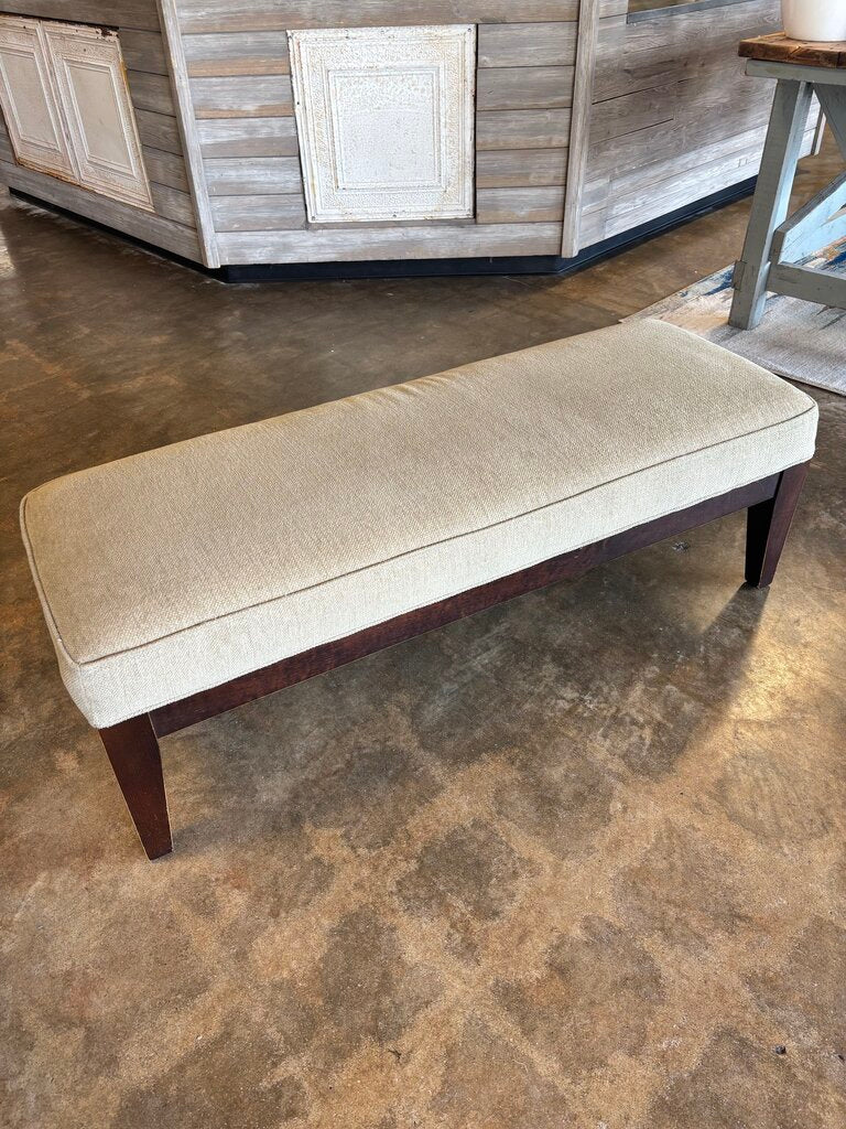 Upholstered Beige Wood Leg Bench