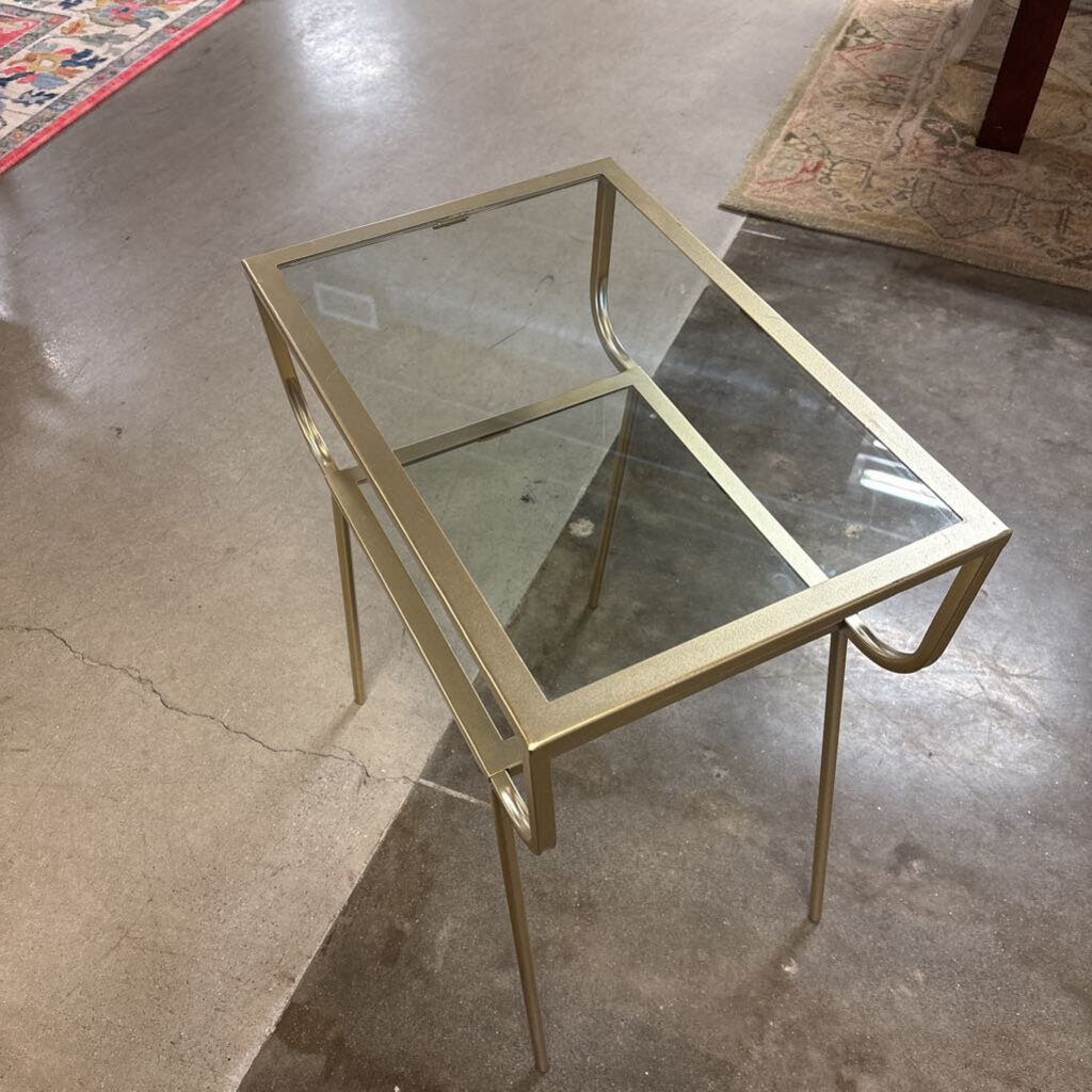 Curved Glass Top Terrace Nightstand 19.5 X 13.25 X 24.25