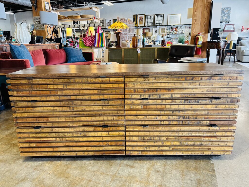 Wood Slatted Design 6 Drawer Dresser 64 X 20 X 28