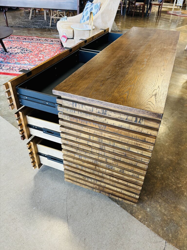 Wood Slatted Design 6 Drawer Dresser 64 X 20 X 28
