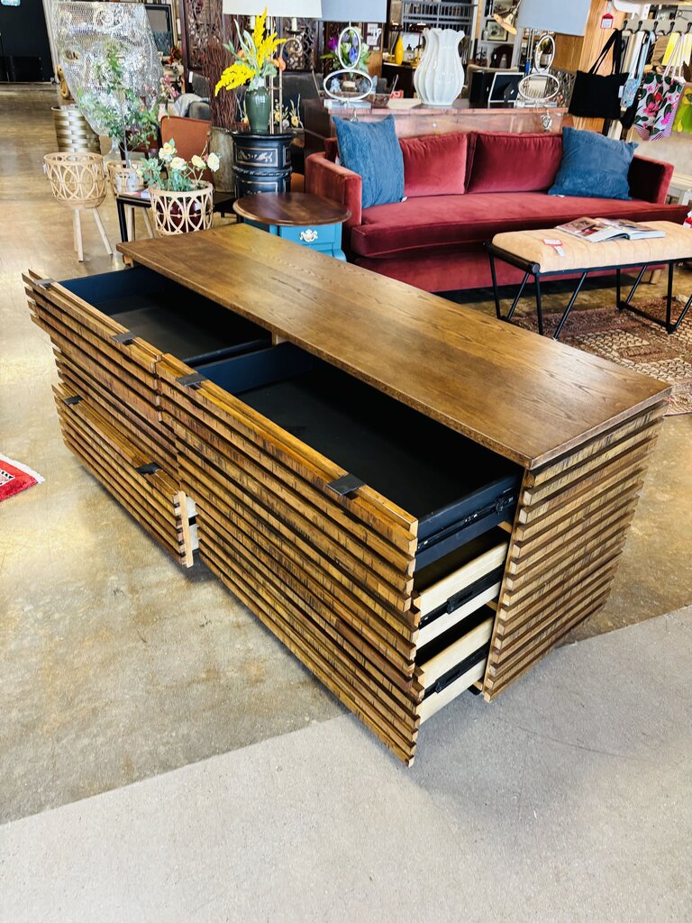 Wood Slatted Design 6 Drawer Dresser 64 X 20 X 28
