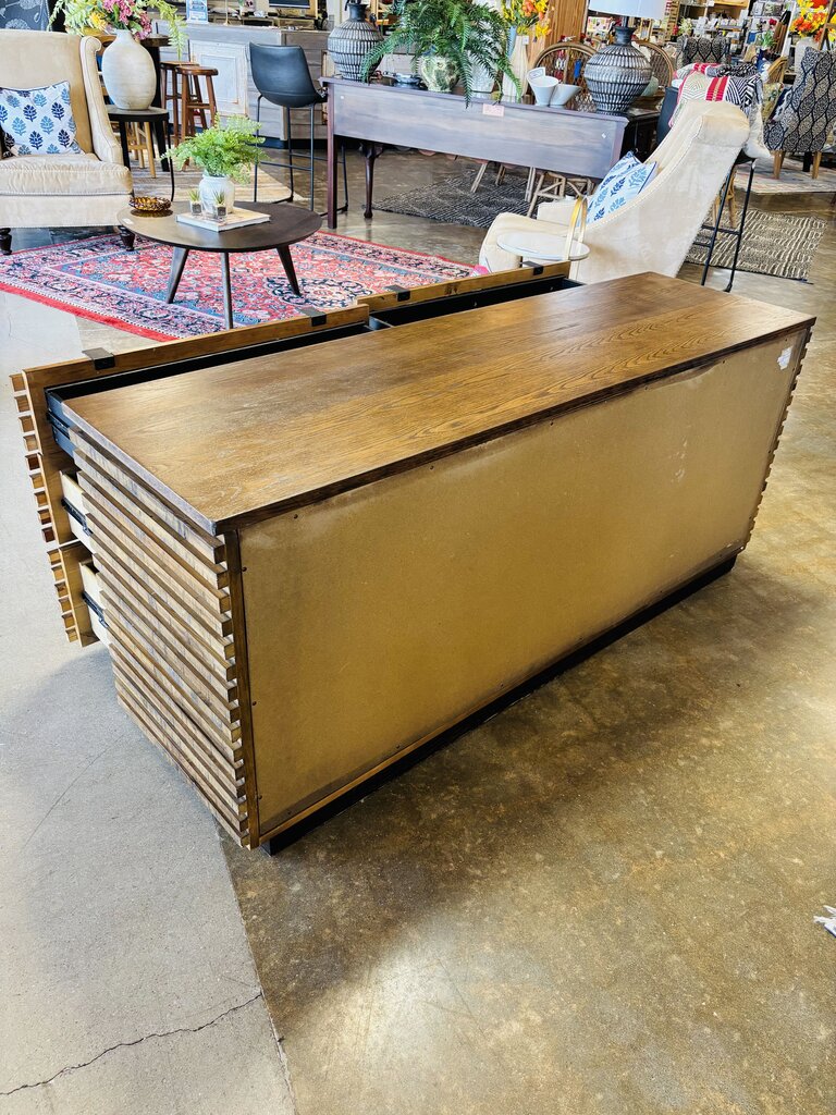 Wood Slatted Design 6 Drawer Dresser 64 X 20 X 28
