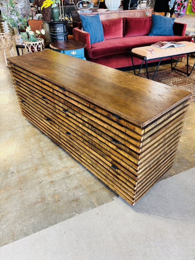 Wood Slatted Design 6 Drawer Dresser 64 X 20 X 28