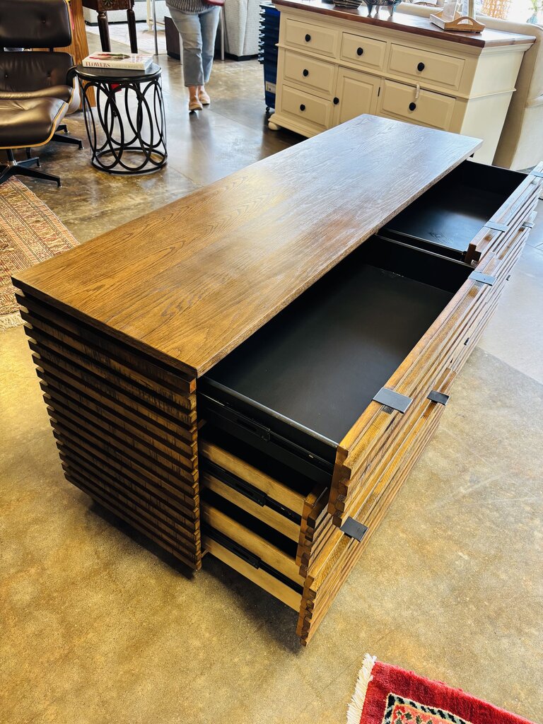 Wood Slatted Design 6 Drawer Dresser 64 X 20 X 28