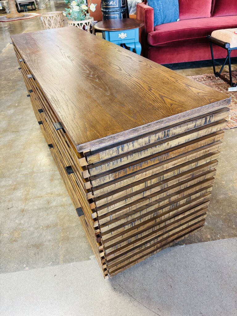 Wood Slatted Design 6 Drawer Dresser 64 X 20 X 28