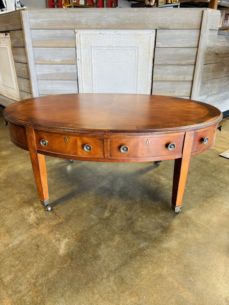 Oval Wood Coffee Table On Casters