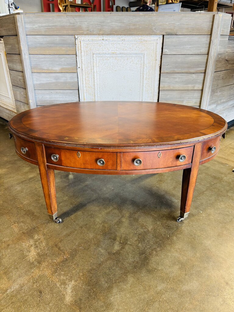 Oval Wood Coffee Table On Casters
