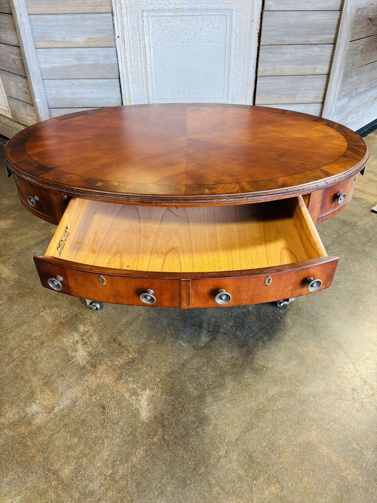 Oval Wood Coffee Table On Casters