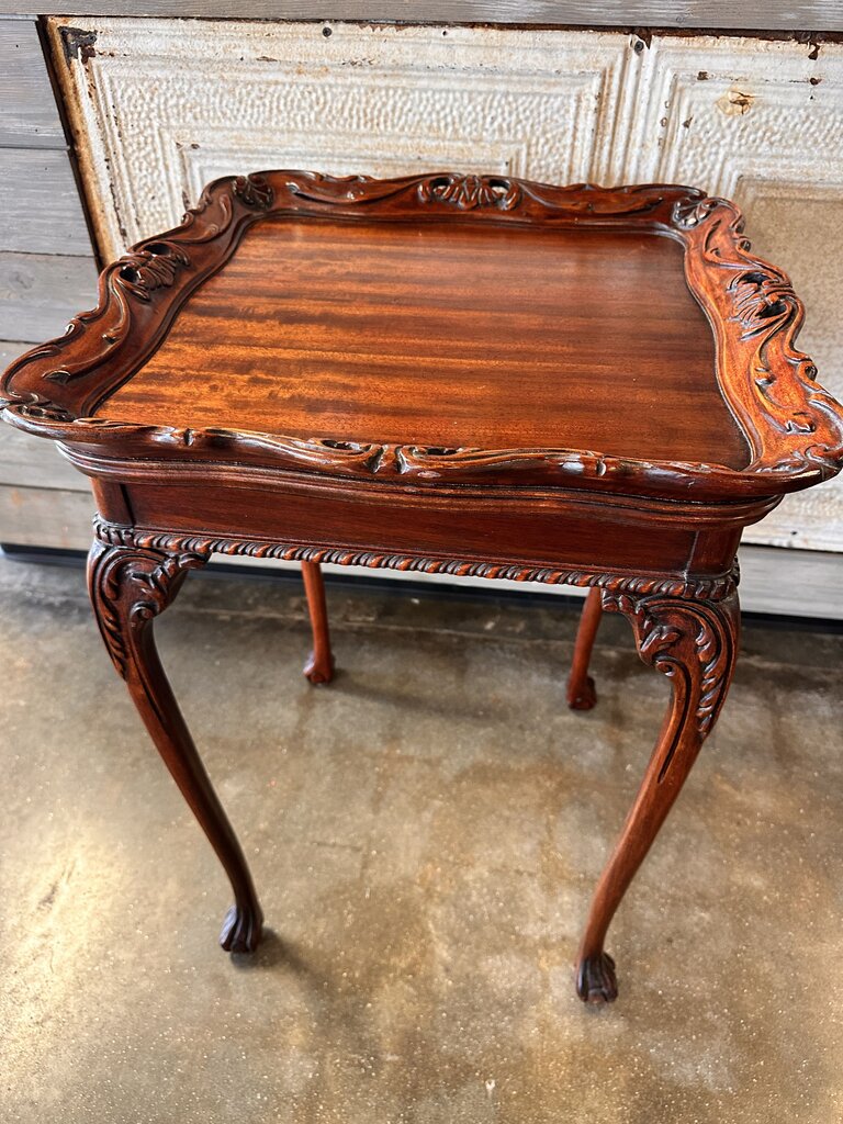 Carved Wood Accent Table w/Claw Feet