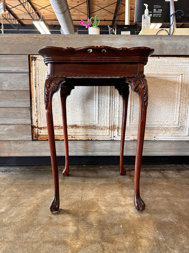 Carved Wood Accent Table w/Claw Feet