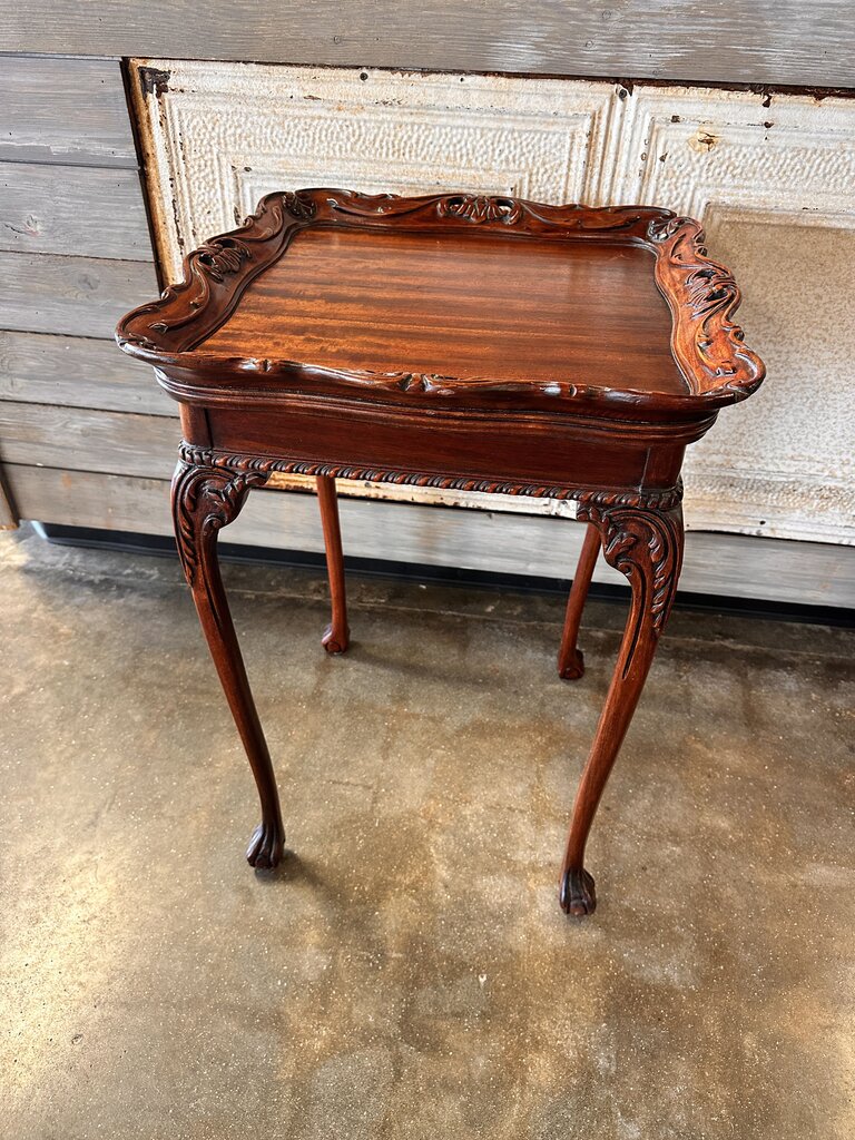 Carved Wood Accent Table w/Claw Feet