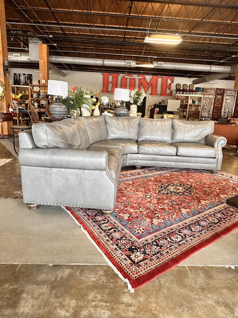 Gray Leather Curved L Shaped Sofa