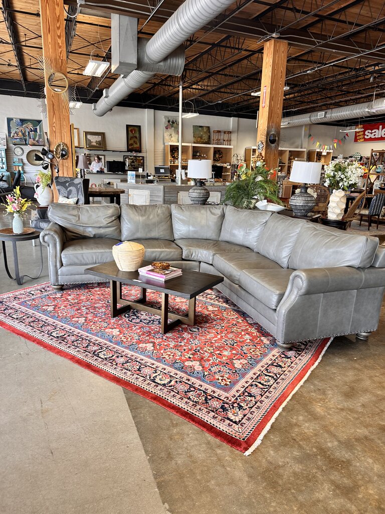 Gray Leather Curved L Shaped Sofa