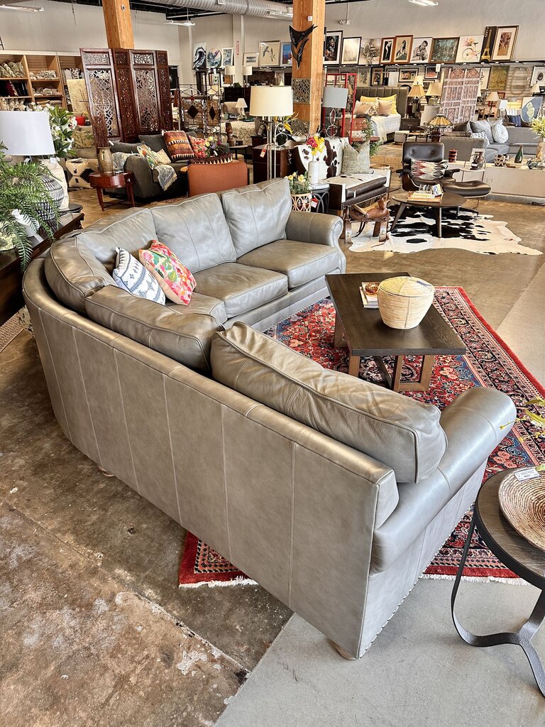 Gray Leather Curved L Shaped Sofa