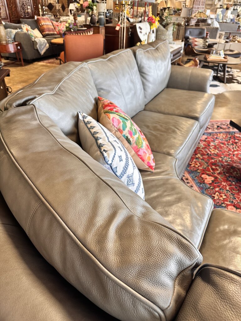 Gray Leather Curved L Shaped Sofa