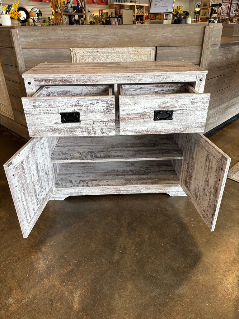 Painted Wood Sideboard 2 Drawers, 2 Doors 35.5 X 15.5 X 30.25