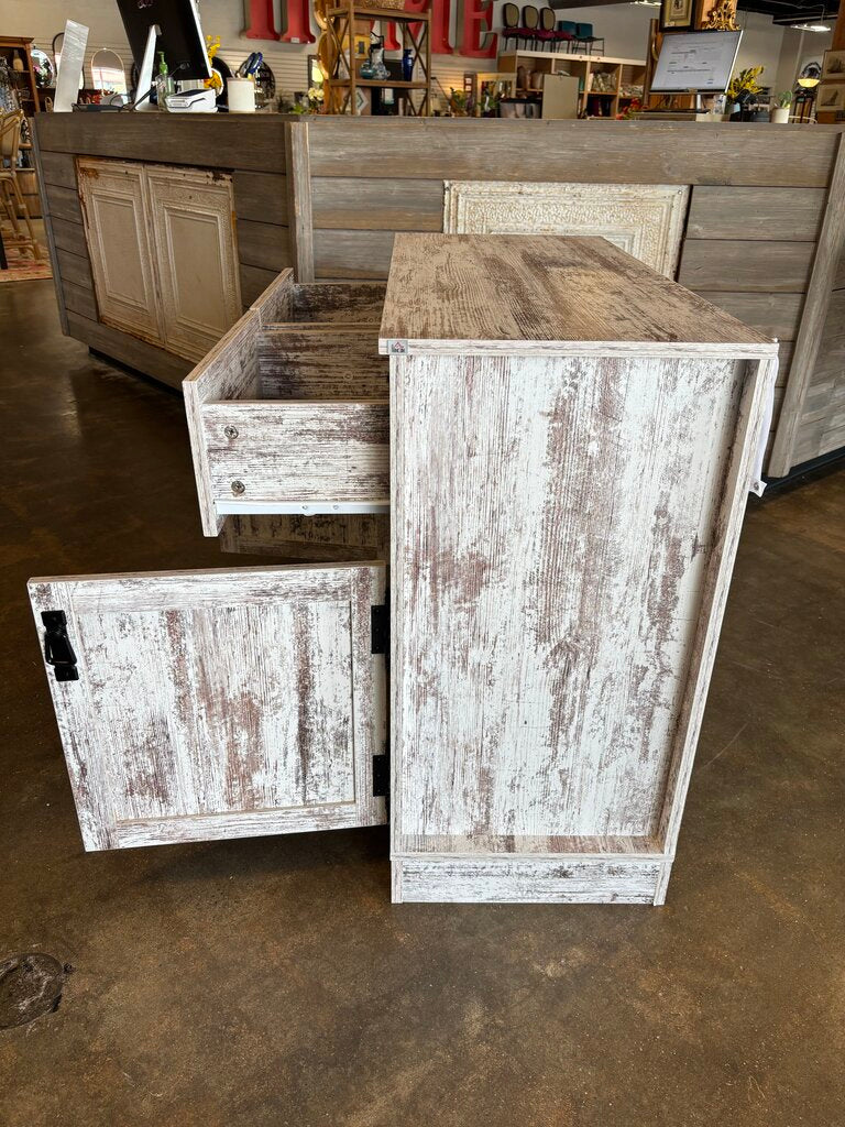 Painted Wood Sideboard 2 Drawers, 2 Doors 35.5 X 15.5 X 30.25