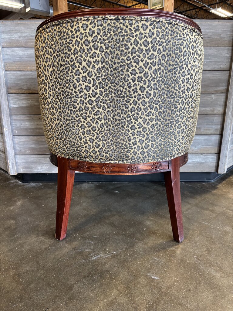 Hand Carved Swan Arms Tub Chair w/Animal Print