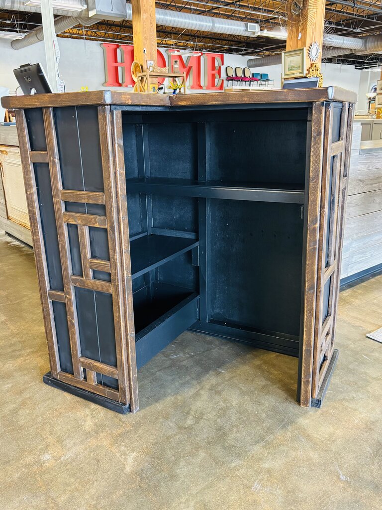 Wood Slat Corner Bar 38.25 X 30.25 X 42.5